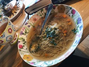 Classic polish soup that people eat almost every Sunday - Chicken soup, but here without chicken of course! Vegan, super tasty😁💛💪  at Vege Express in Gliwice