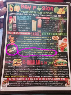 Can add tofu to the fresh spring rolls at Bay Fusion in Spring