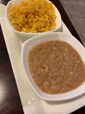 Delicious refried pinto beans and rice!  at Madre Tierra in Upland