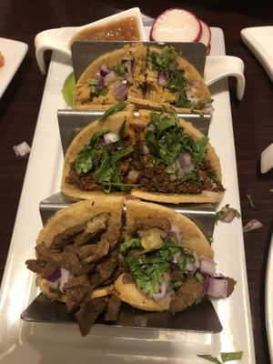 The street tacos- jackfruit, seitan and soyrizo.   The jackfruit and seitan were good but the delicious corn tortillas overpowered any flavor from proteins. Soyrizo was best. at Madre Tierra in Upland