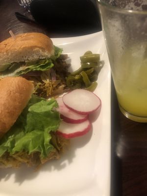 Torta with half jack fruit pollo and half azada at Madre Tierra in Upland