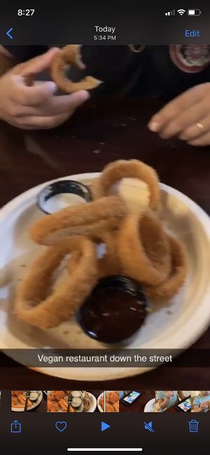 Delicious onion rings! at Madre Tierra in Upland