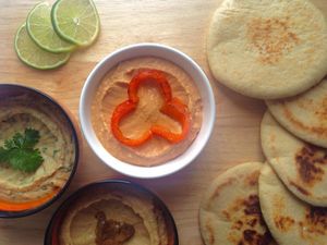 We offer not only plain Hummus but three other flavours - Caramelized onion, Roasted Red pepper and Corriander & Extra lime. See menu. at Da Lat Hummus in Da Lat