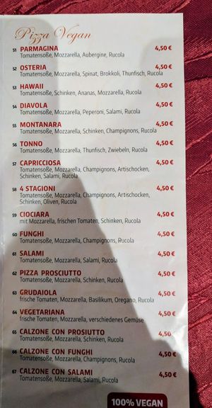 Vegan Pizza Menu at Osteria L'Orena in Leipzig