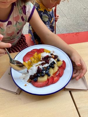 Muesli with alpro nature and lots of fruit. at Bohemian Kids Café in Leipzig
