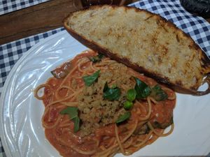 Vegan spaghetti at Feast Society in Chiang Mai