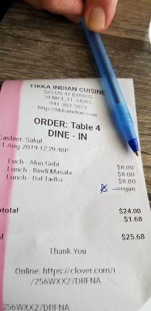 When you say you are vegan they take it seriously! at Tikka Indian Cuisine in Venice