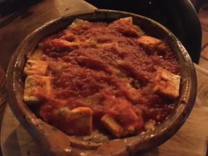 Vegan lasagne with tofu, because they were out of vegan cheese.  Really tasty and filling. at Mezzaluna in Loreto