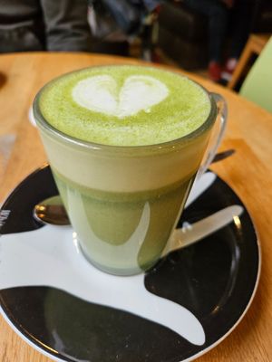 Matcha Latte with soy milk at Bagels & Beans in Roermond