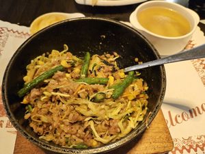 Curry sauce Bibimbap (sorry, was too hungry and stirred before taking a pic), NT$ 145 at QīngTián Shū Shí 青田蔬食 in Hualien
