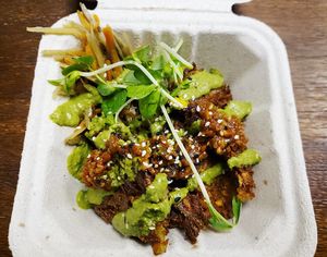 C.C. fritter (deep-fried potato fritter with Japanese slaw and Thai basil pesto). at TVX in Toronto