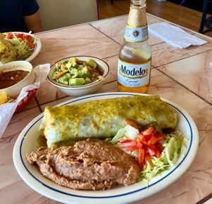 Special off the menu creation by owner Adriana: vegan burrito stuffed with beans, broccoli & other veggies, refried beans, & a veganized guacamole (normally makes w/milk). at Adriana's in Cottonwood
