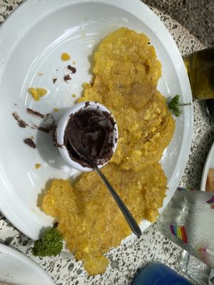 Patacones (you get 4 but I was too hungry to take the photo first!!)  at Sano Banano in Montezuma