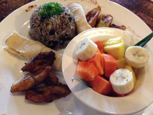 Typical Costa Rican Breakfast w fruit instead of egg & cheese at Sano Banano in Montezuma
