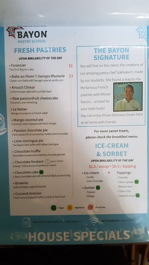 For more information, a menu and opening hours visit the-vegan-travelers.com at Bayon Pastry School Coffee Shop in Siem Reap