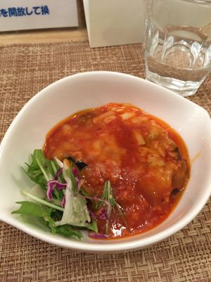 Eggplant in tomato sauce with vegan cheeze. at Marichou-K in Kanazawa