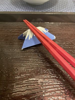 Chopstick sheath turns into Mt Fuji!  at Marichou-K in Kanazawa
