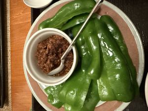 Fresh green pepper with soy meat miso   at Marichou-K in Kanazawa