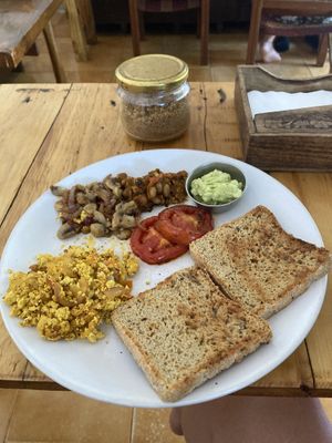 Big breakfast made vegan with tofu option   at Karma Cafe in Palolem