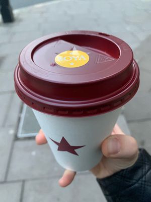 Hot chocolate (soy milk) at Pret A Manger - Trafalgar Square in London