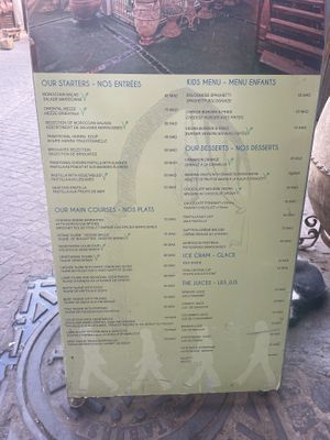 Menu  at Koulchi Zine in Marrakech