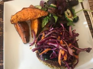 Chickpea burger and sweet potato chips  at The Parrot in Aldringham