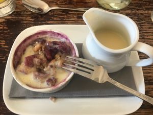 Crumble with vegan custard  at The Parrot in Aldringham