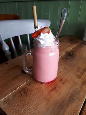 Vegan strawberry ice cream milkshake  at Caffè No 3 @ Home in Durham