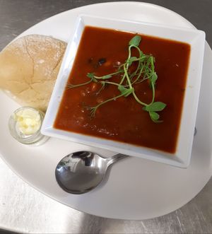 Tomato and basil soup #veganlife at Caffè No 3 @ Home in Durham