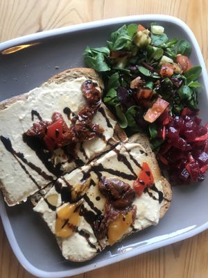 Lunchtime treat country bumpkin - hummus, roasted veg & balsamic dressing with salad and beetroot slaw - yummy!! at Caffè No 3 @ Home in Durham