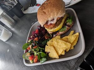 Vegan loaded cheeseburger! at Caffè No 3 @ Home in Durham