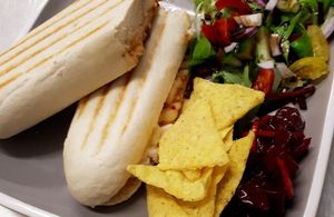 Thai sweet chilli "chicken" panini . Great place at Caffè No 3 @ Home in Durham