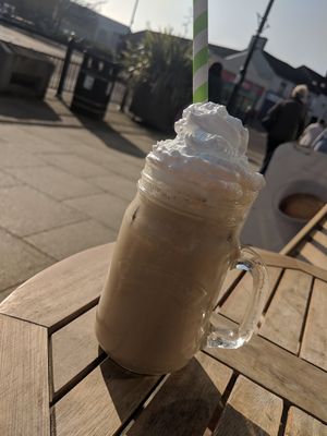 Vegan caramel frappe, enjoyed out in the sun ☀️ at Caffè No 3 @ Home in Durham