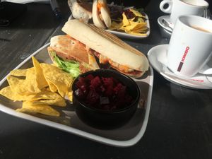 BBQ ‘chicken’ panini & sweet chilli ‘chicken’ wrap at Caffè No 3 @ Home in Durham