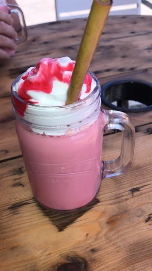 Vegan strawberry milkshake  at Caffè No 3 @ Home in Durham
