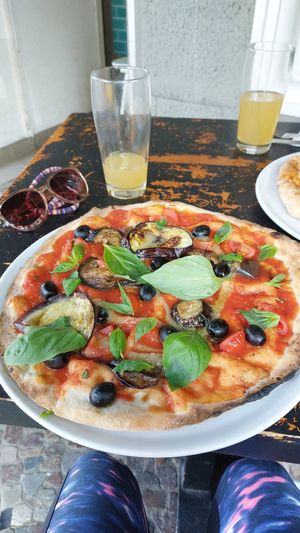 Glutenfree vegan Pizza with aubergine and olives :) at Sotto in Berlin