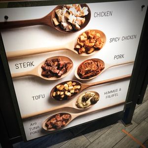 Tofu, hummus and falafel for bowl building at Corelife Eatery  in Mishawaka