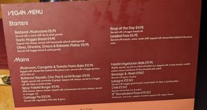 Vegan menu 02/02/2023 at The Barge & Bottle in Sleaford