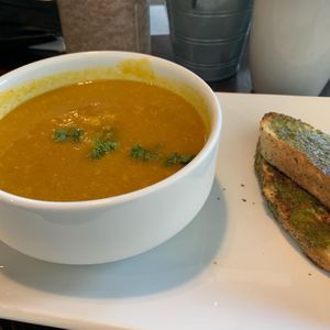 Sopa de poro y zanahoria  at Tasty Beet in Chihuahua