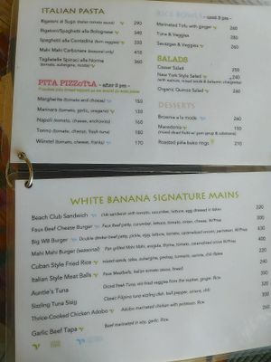 Menu pages at White Banana Beach Club in Siargao