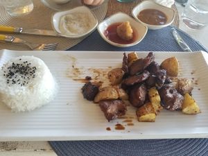Vegan chicken adobo at White Banana Beach Club in Siargao