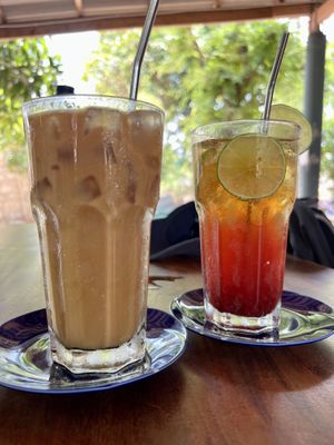 Coffee with coconut milk & iced tea   at Seapony Bungalow in Koh Rong