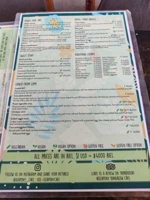 Menu at Seapony Bungalow in Koh Rong