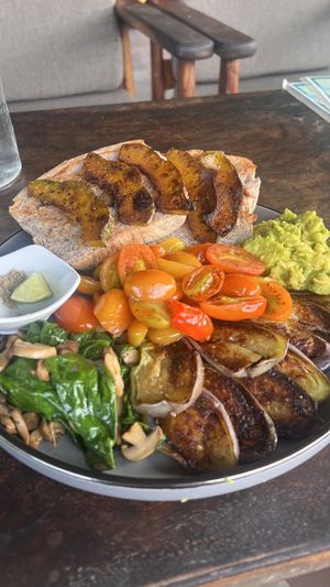 Veg breakfast. Grilled pumpkin instead of eggs.  at Seapony Bungalow in Koh Rong