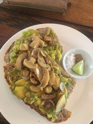 Smashed Avo on multi-grain bread with added mushrooms!  at Seapony Bungalow in Koh Rong