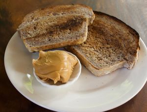 Toasts with peanut butter at Seapony Bungalow in Koh Rong