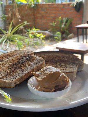 Peanut butter with Homemade and multi-grain bread. My favourite dish. 2$.  at Seapony Bungalow in Koh Rong