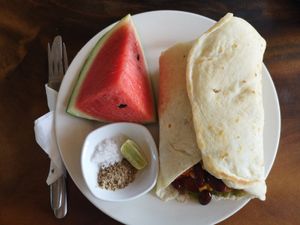 Vegan breakfast burrito at Seapony Bungalow in Koh Rong
