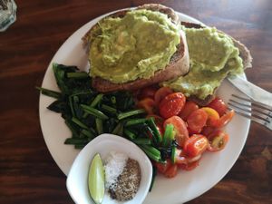 Avocado on fresh Multigrain bread with greens and tomatoes at Seapony Bungalow in Koh Rong