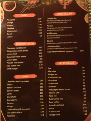 Full menu. The shakes can’t be veganised. Hoping to get the tofu masala!  at Holy Rabbit in Varkala